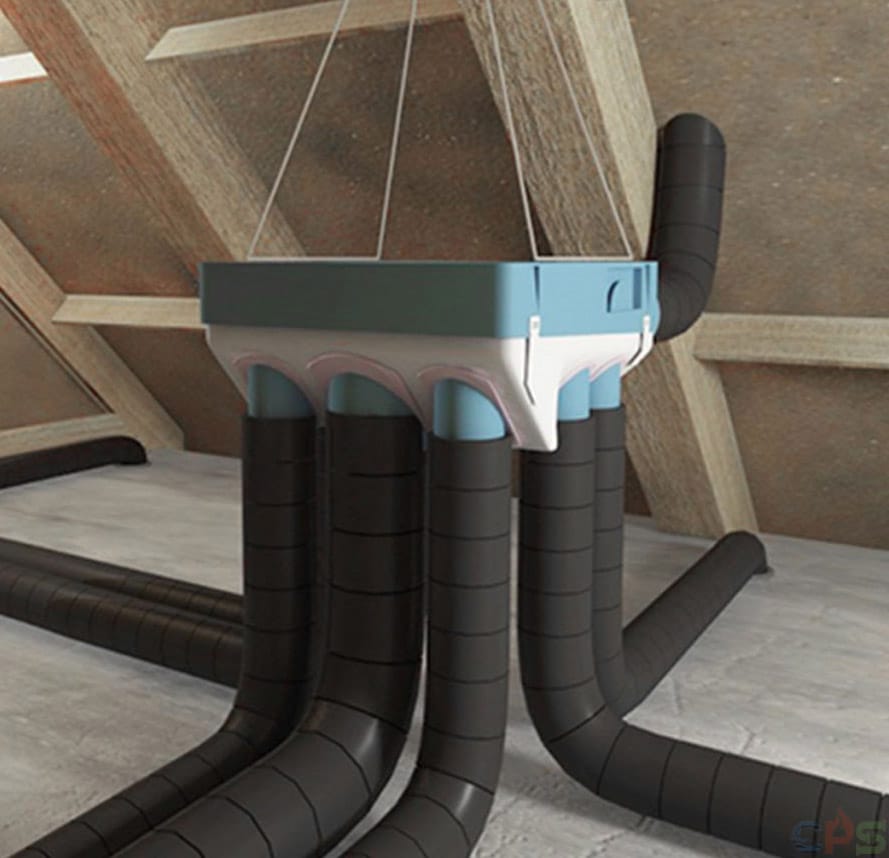 Réseau de gaines d’une VMC installé sous plafond