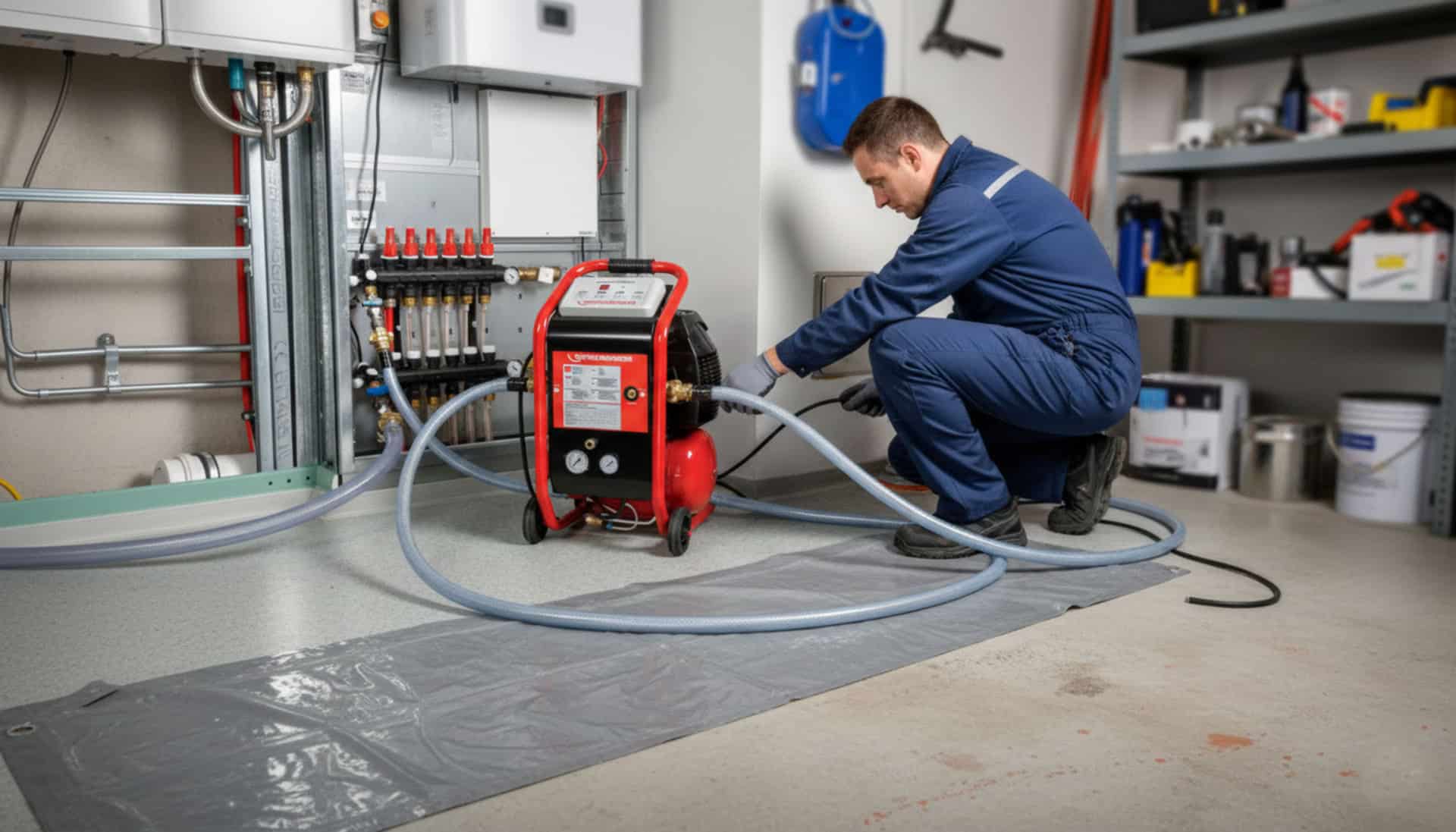 Désembouage d’un circuit de chauffage avec machine professionnelle